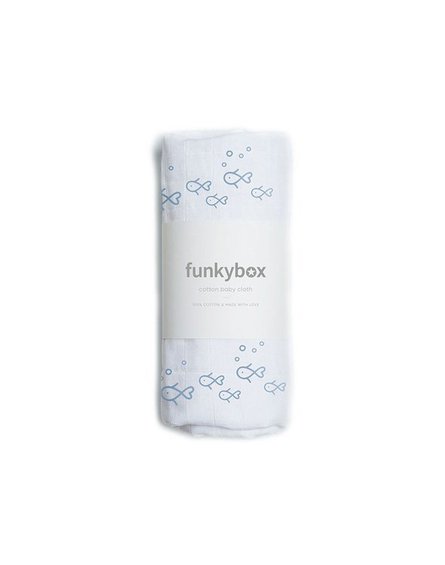 Funkybox - Pieluszka Bawełniana 70x70, Vintage Blue Fish, 0m+