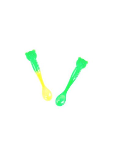KIDodo - Łyżeczki Zmieniające Kolor, Zielony Miś, 6m+, 2 szt.