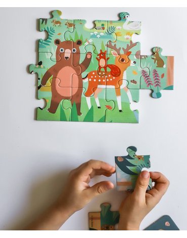 Auzou Puzzle Leśny świat + kartonowe zwierzątka 3+ 56567