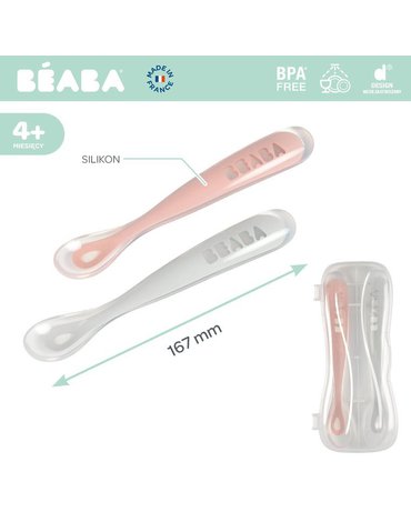 BEABA Zestaw łyżeczek silikonowych 4 m+ Old Pink, 2 szt. Beaba