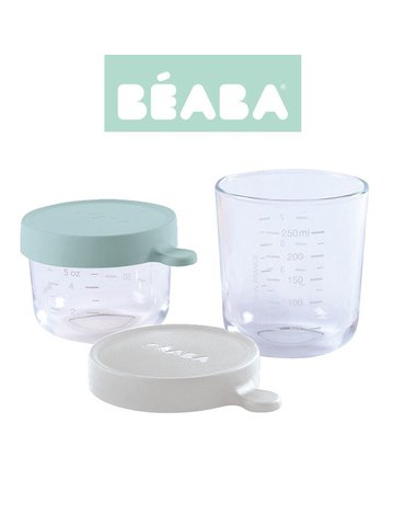 BEABA Zestaw pojemników słoiczków szklanych z hermetycznym zamknięciem 150 + 250 ml airy green i light mist