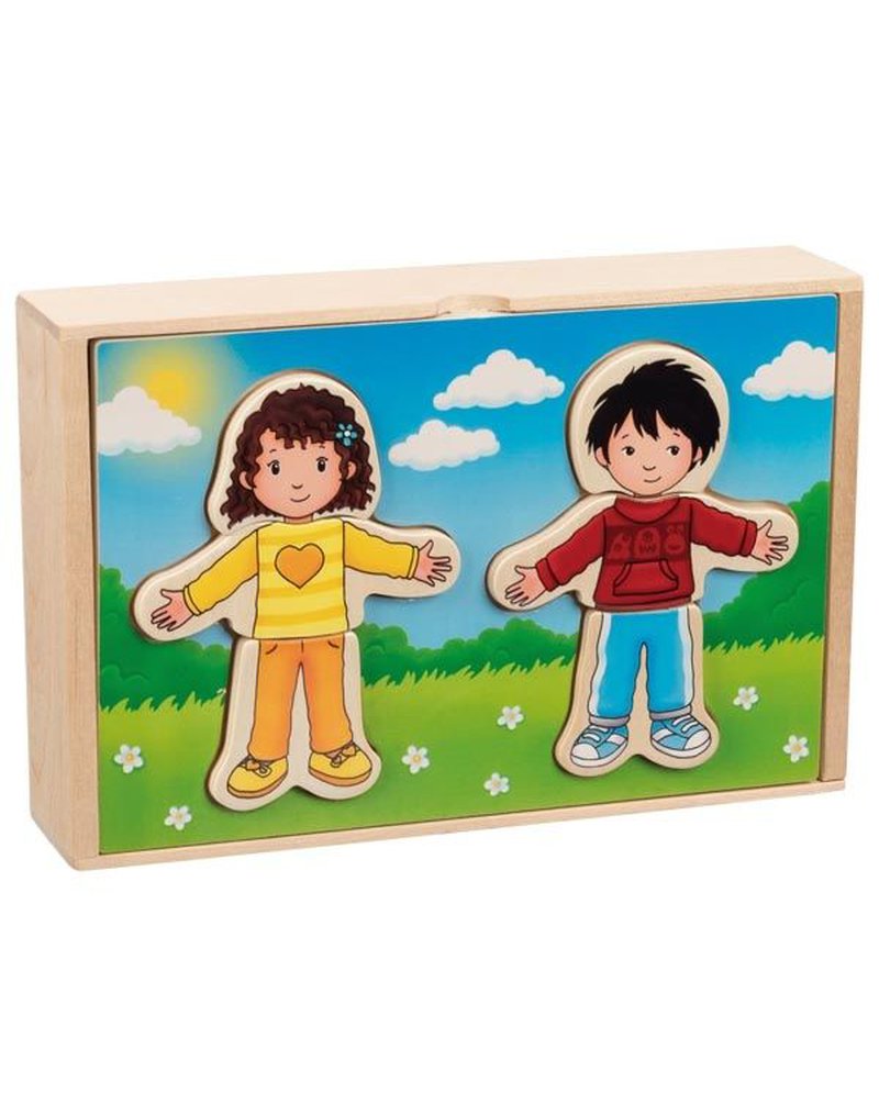 Goki® - Drewniana układanka ubierz chłopca i dziewczynkę