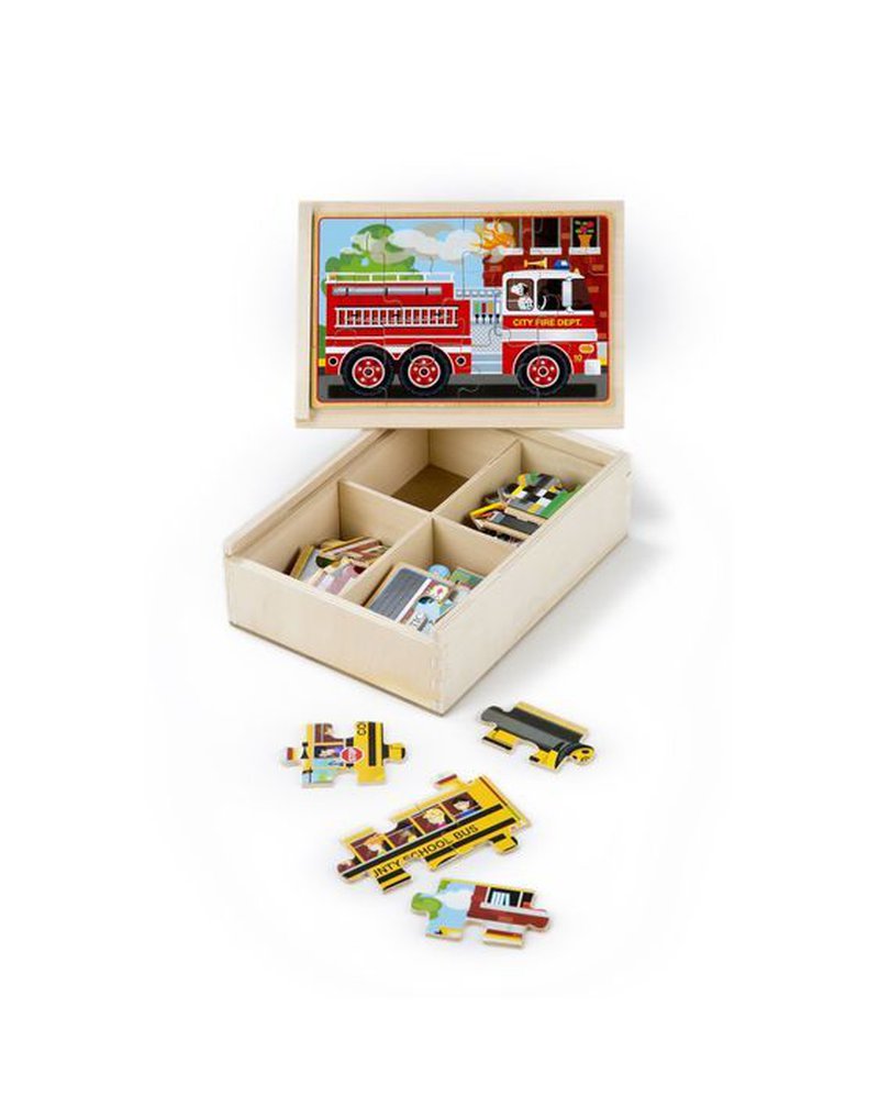 Melissa&Doug® - Drewniane puzzle – zestaw 4 obrazków – pojazdy