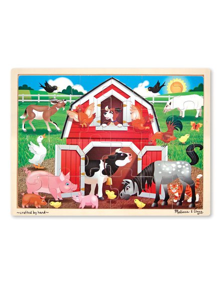 Melissa&Doug® - Duże drewniane puzzle – Zwierzęta w oborze – 24el.
