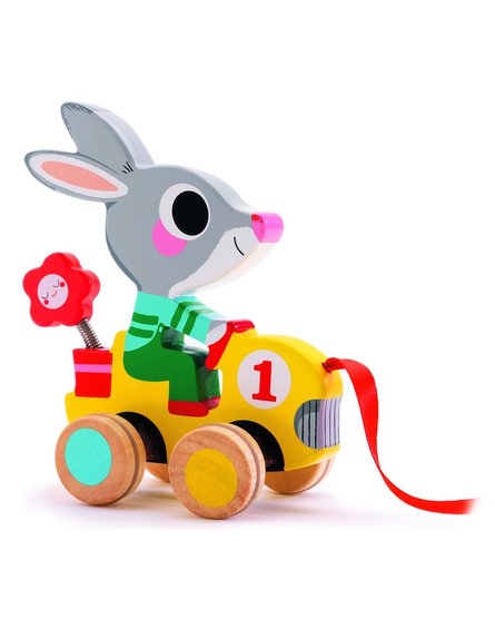 Djeco - Drewniana zabawka do ciągnięcia królik DJ06225