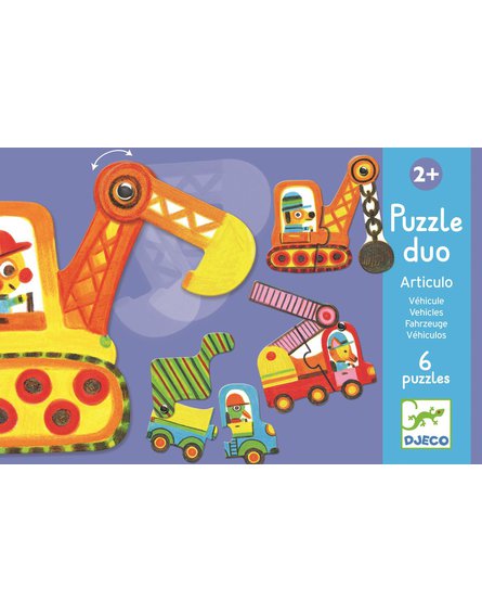 Djeco - Puzzle tekturowe dwuelementowe POJAZDY DJ08170