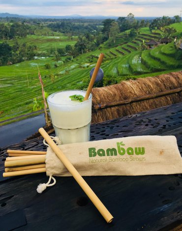 BAMBAW, Ekologiczne słomki bambusoweo  wraz ze szczoteczką do czyszczenia, 14 cm x 50 szt.