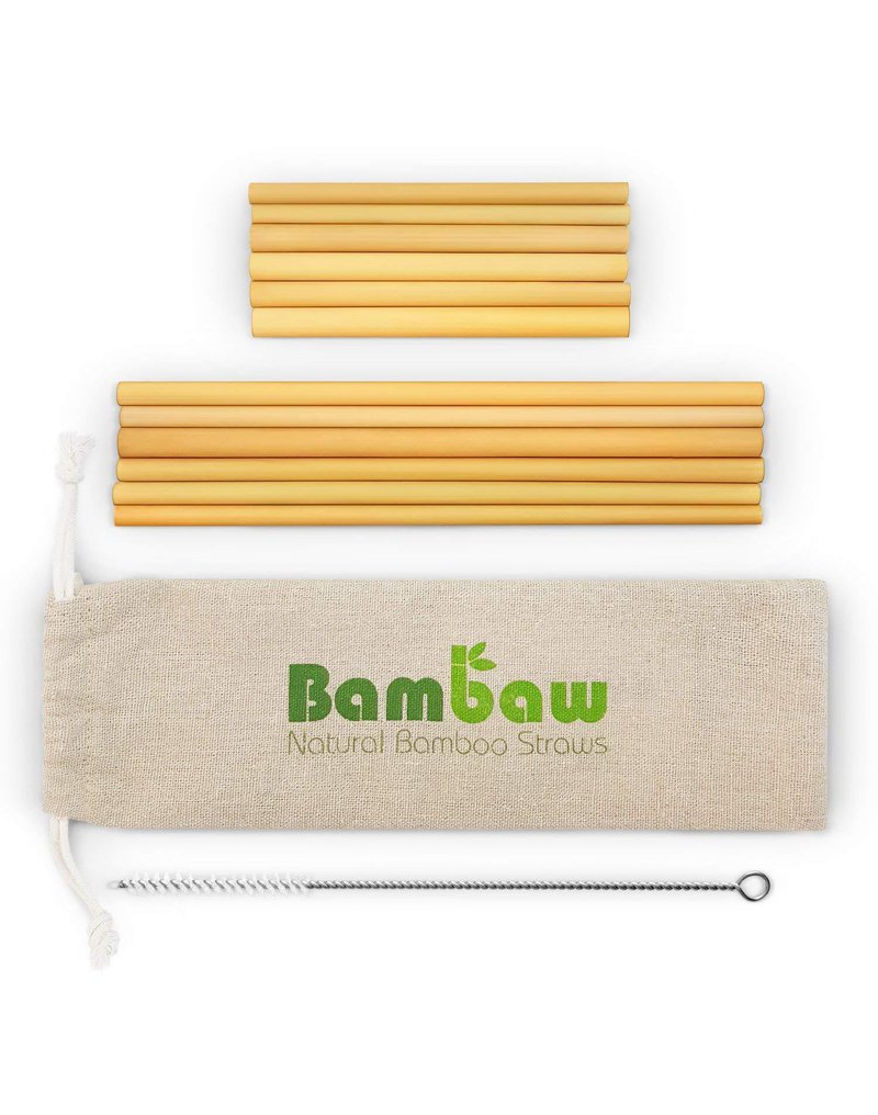 BAMBAW, Zestaw ekologicznych słomek wraz ze szczoteczką do czyszczenia, 6x22 i 6x14 cm