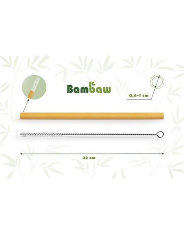 BAMBAW, Ekologiczne słomki bambusowe wraz ze szczoteczką do czyszczenia, 22 cm x 12 szt.