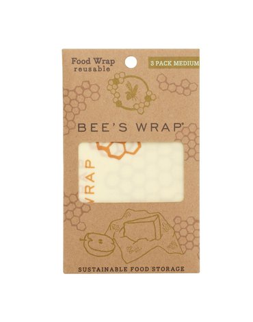 Bee's Wrap, Woskowana organiczna bawełna do zawijania, 3 szt., rozm. M 25 x 27,5 cm
