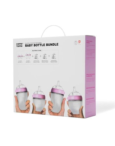 COMOTOMO -  4 Antykolkowe butelki silikonowe MOM'S BREAST Pink BUNDLE