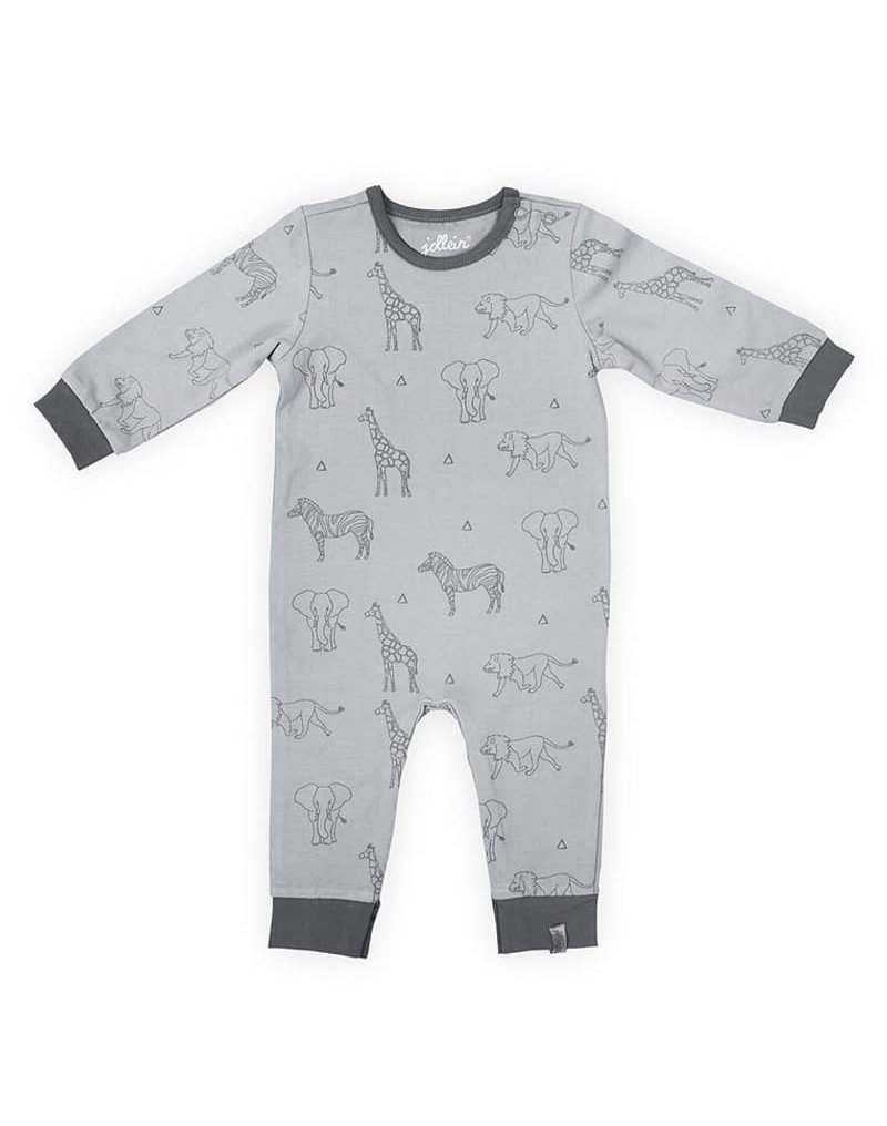 Jollein - Baby & Kids - Jollein - Piżamka rozpinana z BIO bawełny organicznej Safari GREY 62/68
