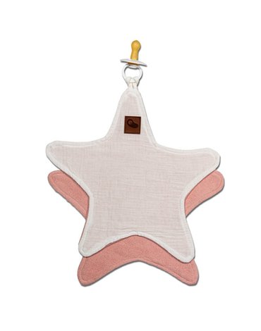 Hi Little One - Przytulanka dou dou z zawieszką z organicznej BIO bawełny GOTS cozy muslin pacifier keeper Star White