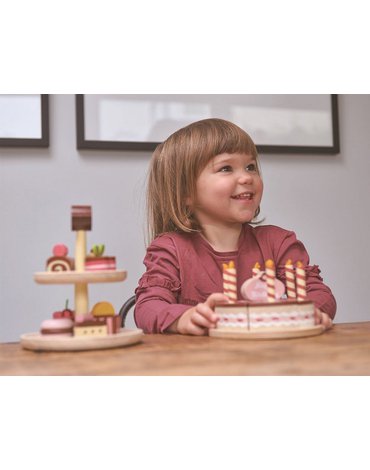 Czekoladowy, drewniany tort urodzinowy, Tender Leaf Toys tender leaf toys
