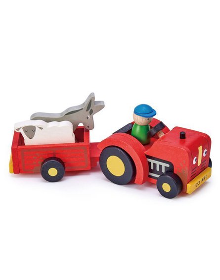 Drewniany traktor z przyczepą ze zwierzątkami, Tender Leaf Toys