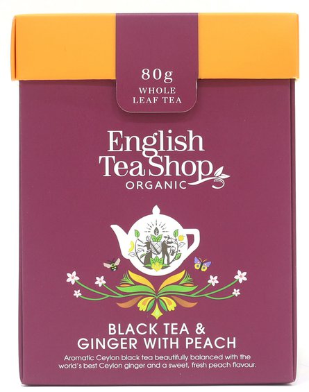 English Tea Shop, Herbata sypana, Black Tea & Ginger with Peach, 80 g