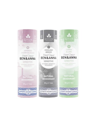 BEN and ANNA Sensitive, Naturalny dezodorant bez sody w sztyfcie kartonowym, Lemon i Lime, 60 g Ben and Anna