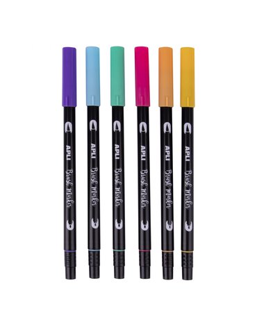 Apli Kids - Markery dwustronne Brush Marker Apli - 6 kolorów pastelowych