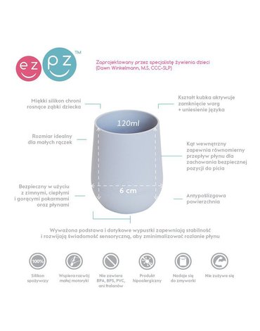 EZPZ Silikonowy kubeczek Mini Cup 120 ml pastelowa szarość