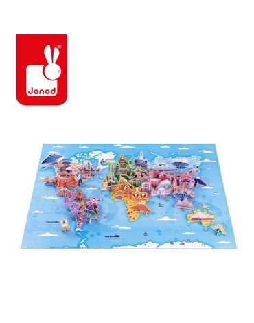 Puzzle edukacyjne z figurkami 3D Cuda świata 350 elementów 7 +, Janod