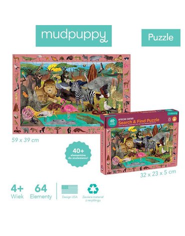 Mudpuppy Puzzle obserwacyjne Afrykańskie safari 64 elementy 4+