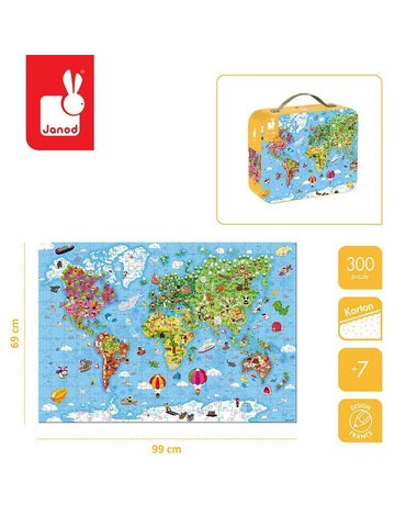Puzzle w walizce Ogromna mapa świata 300 elementów 7+, Janod