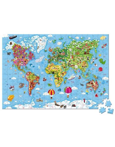 Puzzle w walizce Ogromna mapa świata 300 elementów 7+, Janod