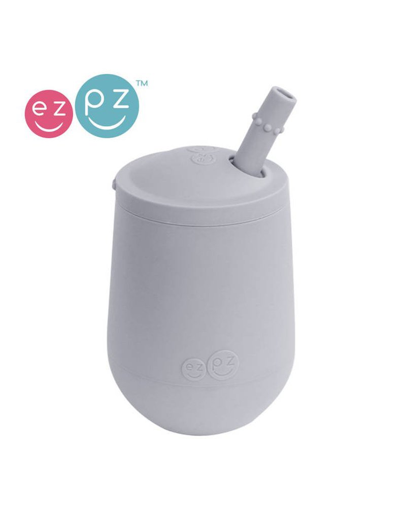 EZPZ Silikonowy kubeczek ze słomką Mini Cup + Straw Training System 120 ml pastelowa szarość