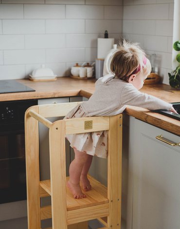 MeowBaby® Kitchen Helper Pomocnik Kuchenny dla Dziecka, Naturalne drewno