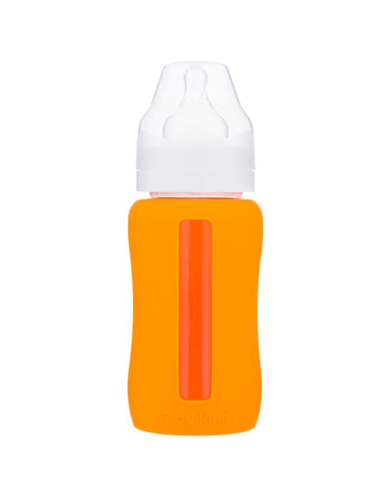 Eco Viking Antykolkowa Butelka Szklana Szeroka dla Niemowląt 240 ml Orange