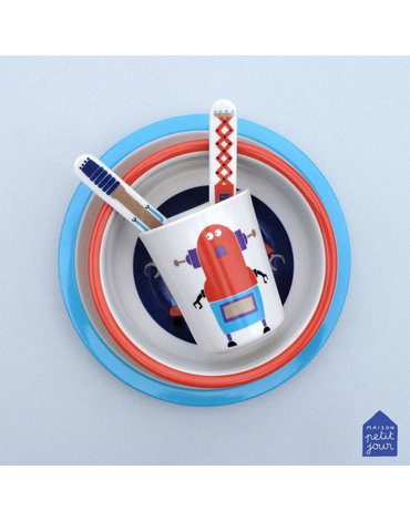 Zestaw naczyń i sztućców dla dziecka, 5 el., Roboty | Maison Petit Jour®