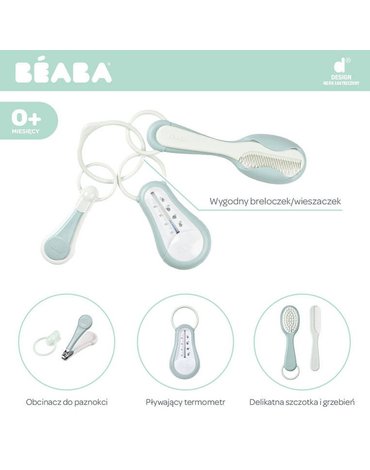 Beaba Akcesoria do pielęgnacji: termometr do kąpieli, cążki do paznokci, szczoteczka i grzebień Green Blue