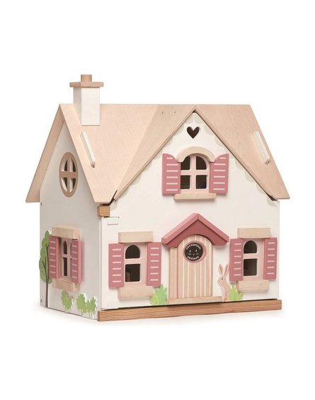 Drewniany dwupiętrowy domek dla lalek z wyposażeniem, Tender Leaf Toys