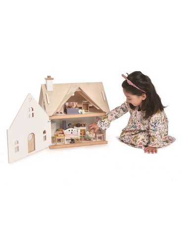 Drewniany dwupiętrowy domek dla lalek z wyposażeniem, Tender Leaf Toys tender leaf toys