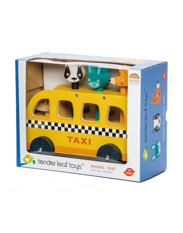 Drewniany samochód - taksówka ze zwierzątkami, Tender Leaf Toys tender leaf toys