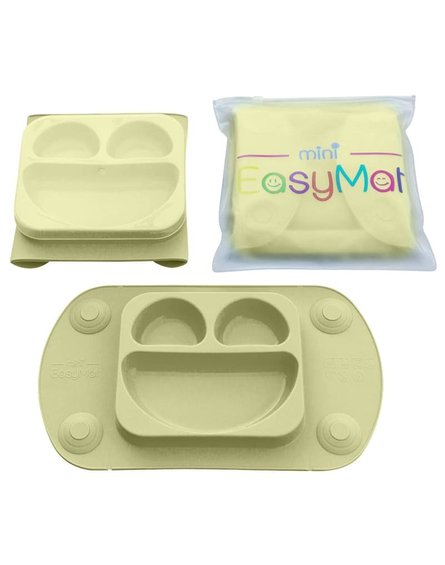 EasyTots - EasyMat Mini 2in1 OLIVE silikonowy talerzyk z podkładką - lunchbox