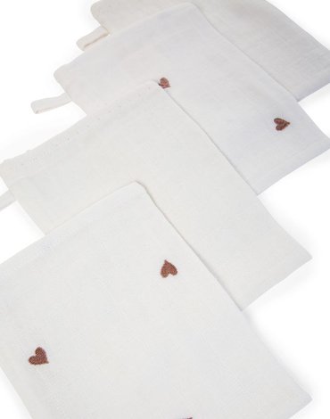 CHILDHOME - FACE CLOTHS TETRA SET OF 2 OFFWHITE HEARTS + 2 OFFWHITE