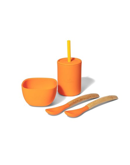 Avanchy La Petite Silikonowy Zestaw Obiadowy dla Dziecka Orange