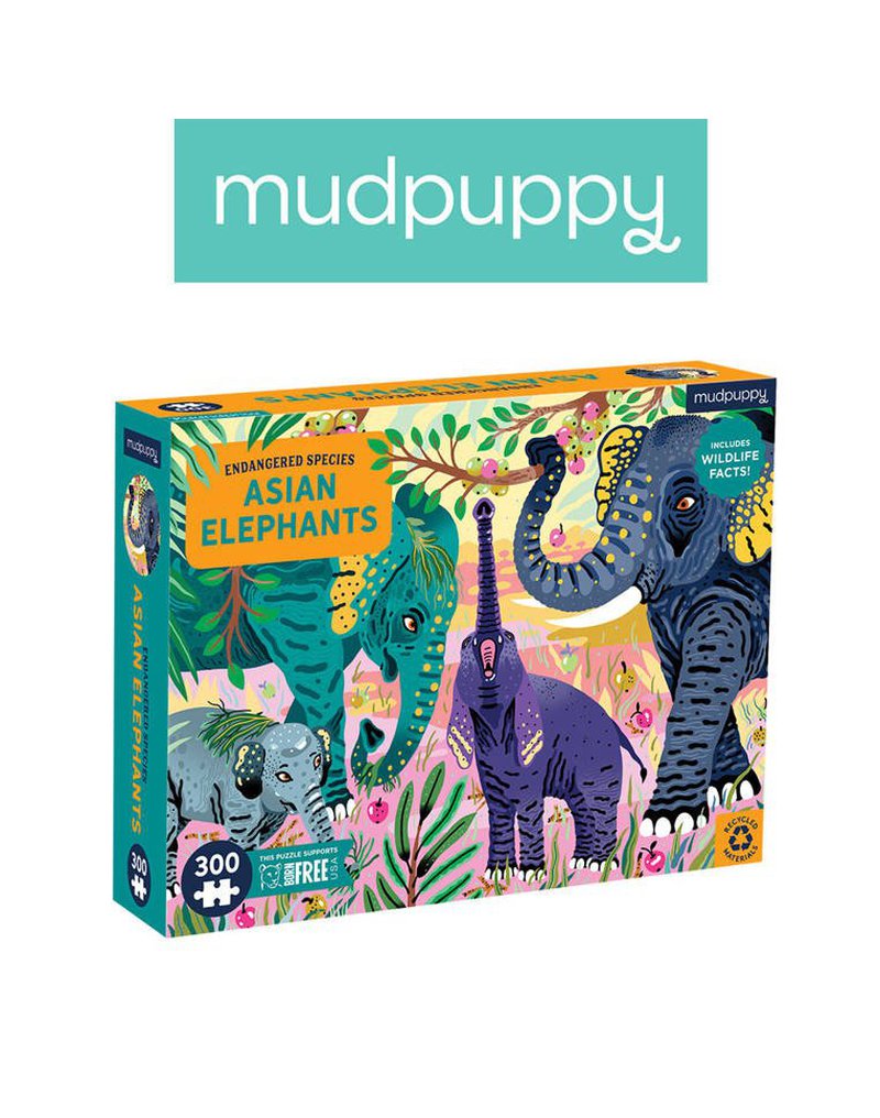 Mudpuppy Puzzle edukacyjne Zagrożone gatunki Słonie azjatyckie 300 elementów 7+