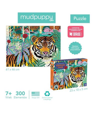 Mudpuppy Puzzle edukacyjne Zagrożone gatunki Tygrys syberyjski 300 elementów 7+