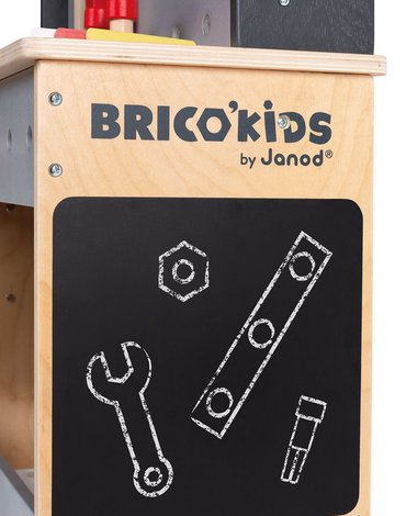Dwustronny drewniany stolik warsztatowy z 34 akcesoriami Brico'kids 3-8 lat, Janod