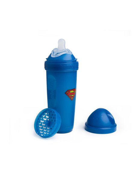 Herobility - butelka antykolkowa Herobottle 340 ml, Superman + smoczek L (4 m+)