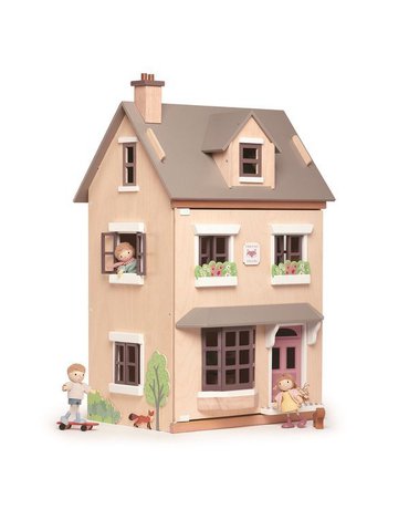 Drewniany trzypiętrowy domek dla lalek z wyposażeniem, Tender Leaf Toys tender leaf toys