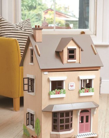 Drewniany trzypiętrowy domek dla lalek z wyposażeniem, Tender Leaf Toys tender leaf toys