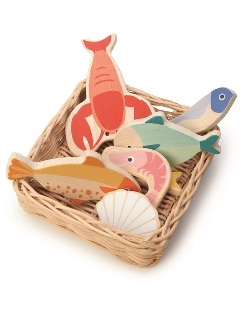 Wiklinowy koszyk z rybami i owocami morza, Tender Leaf Toys tender leaf toys