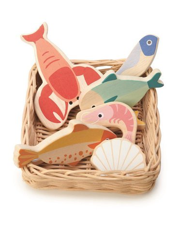 Wiklinowy koszyk z rybami i owocami morza, Tender Leaf Toys tender leaf toys