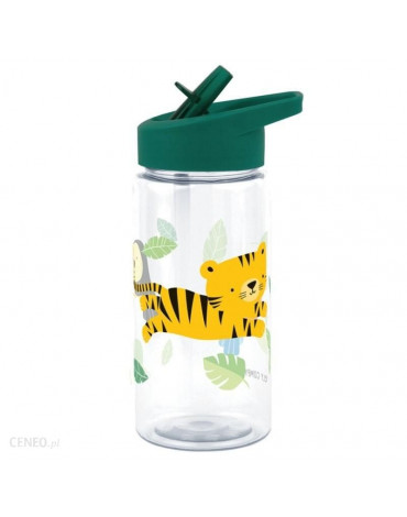 A Little Lovely Company - Bidon transparentny ze składanym ustnikiem Tygrysek z naklejkami
