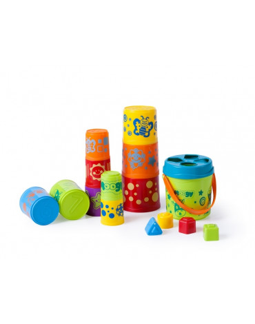 Miniland - zabawki edukacyjne - Kubeczki i wiaderka układanki - różne wzory