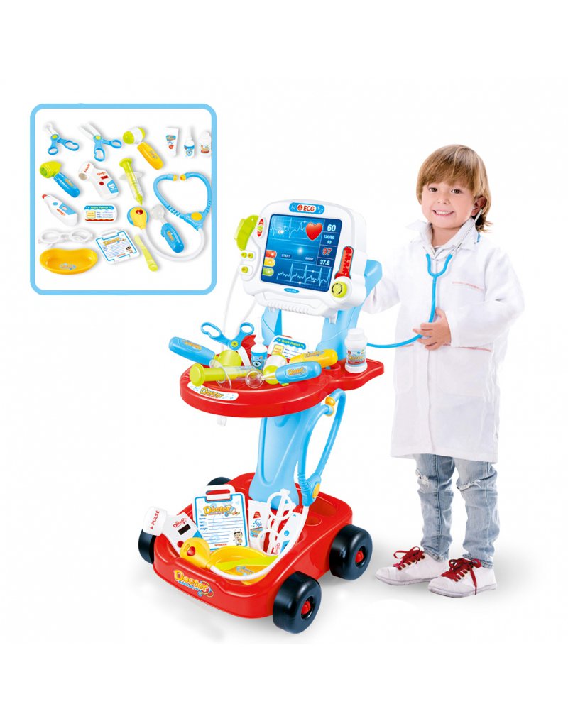 WOOPIE Wózek Małego Lekarza Niebieski Zestaw Lekarski Dla Dzieci 17 akc Woopie