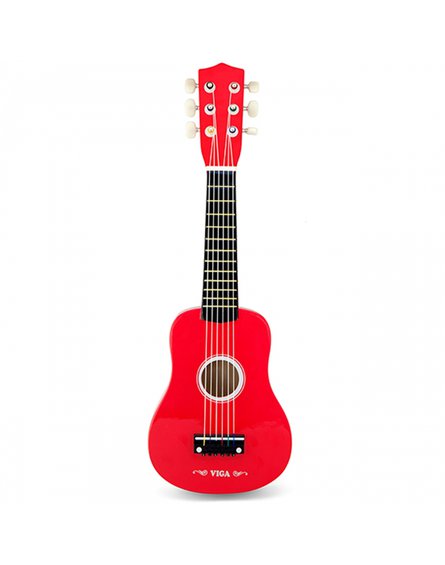 Viga Toys - Viga Drewniana gitara dla dzieci Czerwona 21 cali 6 strun